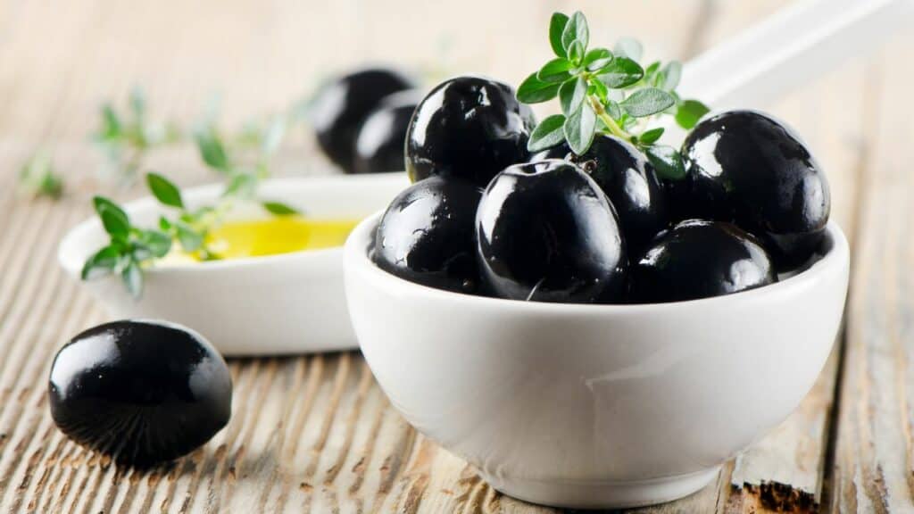 black olives on a table